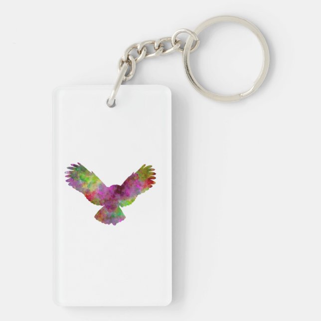 Owl 02 in watercolor key ring (Back)