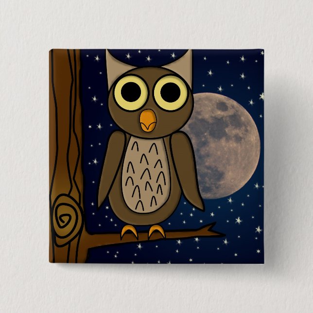 owl 15 cm square badge (Front)