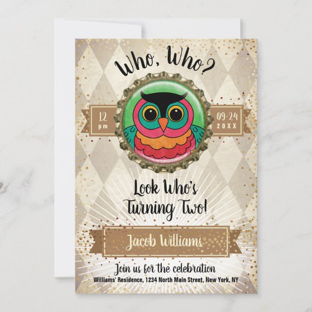 Owl 2nd Birthday Party Invitation (Front)