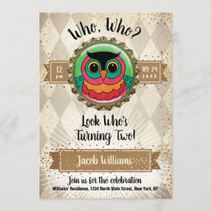 Owl 2nd Birthday Party Invitation