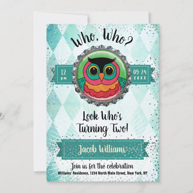 Owl 2nd Birthday Party Invitation (Front)