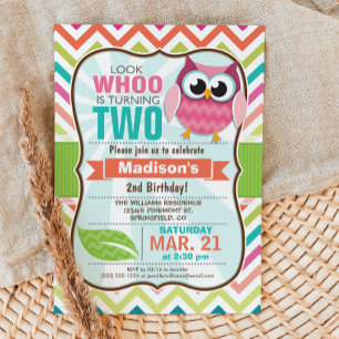 Owl 2nd Birthday Party Invitation