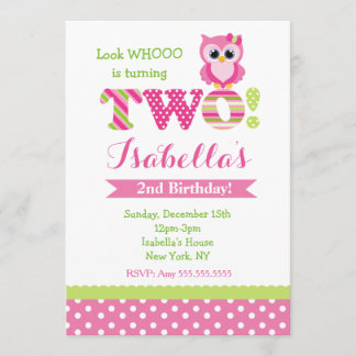 Owl 2nd Birthday Party Invitations