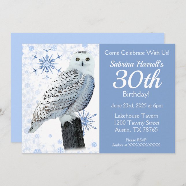 Owl 30th Birthday Party Invitation (Front/Back)