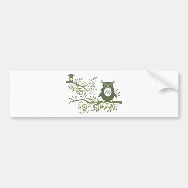 Owl 3 ~ Owl Sitting On Tree Branch Bumper Sticker (Front)