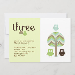 Owl 3rd Birthday Invitation