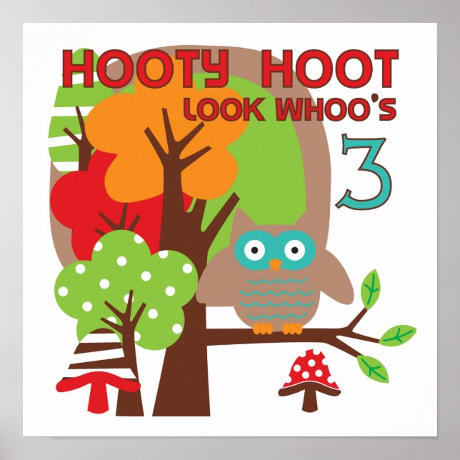 Owl 3rd Birthday T-shirts and Gifts Poster (Front)