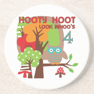 Owl 4th Birthday T shirts and Gifts Coaster