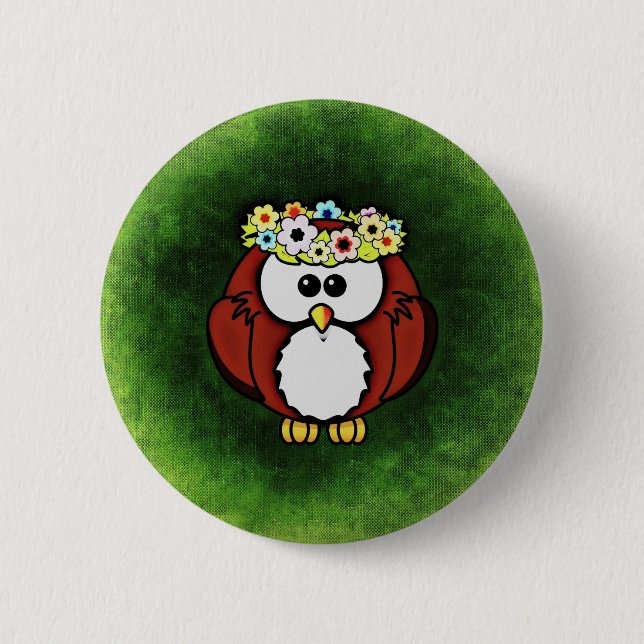Owl 6 Cm Round Badge (Front)