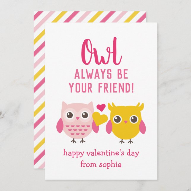 Owl Always Be Your Friend Kids Valentine's Cards (Front/Back)