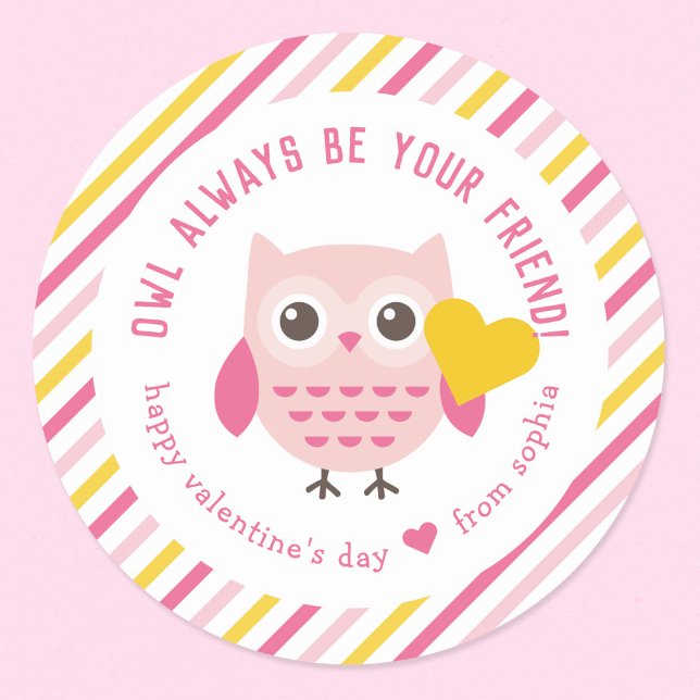 Owl Always Be Your Friend Kids Valentine's Day Classic Round Sticker (Creator Uploaded)
