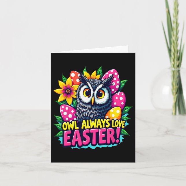 Owl Always Love Easter Colourful Happy Easter Eggs Card (Front)