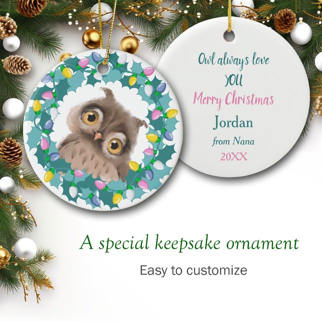 Owl Always Love You Holiday Wreath Ceramic Ornament (Creator Uploaded)