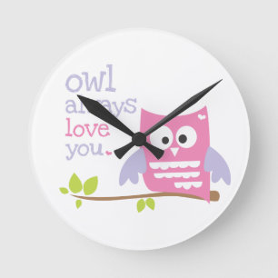 "owl always love you" pink and purple owl clock
