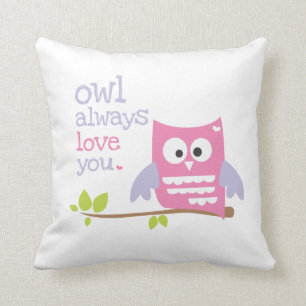 "owl always love you" pink and purple owl pillow