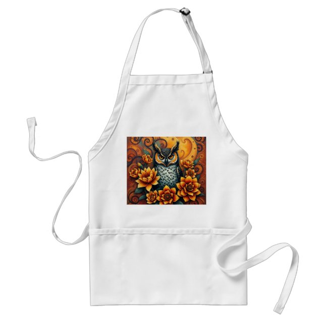 Owl Among Vibrant Flowers Standard Apron (Front)