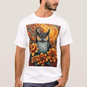 Owl Among Vibrant Flowers T-Shirt