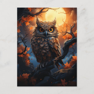 Owl and a Full Moon Halloween Postcard