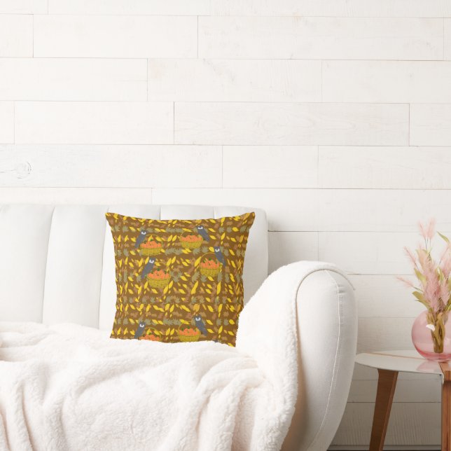 Owl and Autumn Pumpkins Cushion (Couch)
