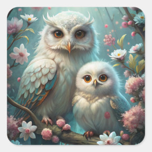 Owl and Baby Square Sticker