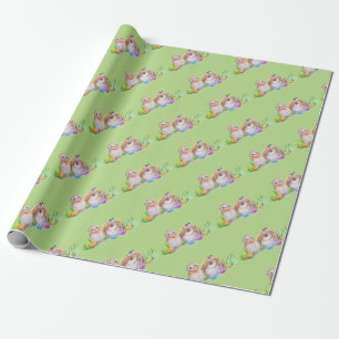 Owl and bunny Easter art Wrapping Paper
