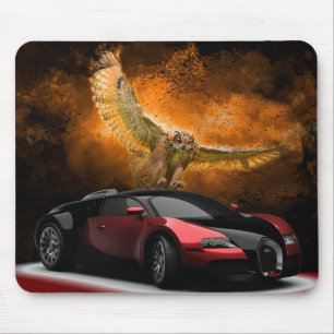 Owl and Car Mouse Pad