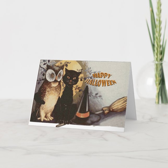 Owl and Cat Halloween Card (Front)