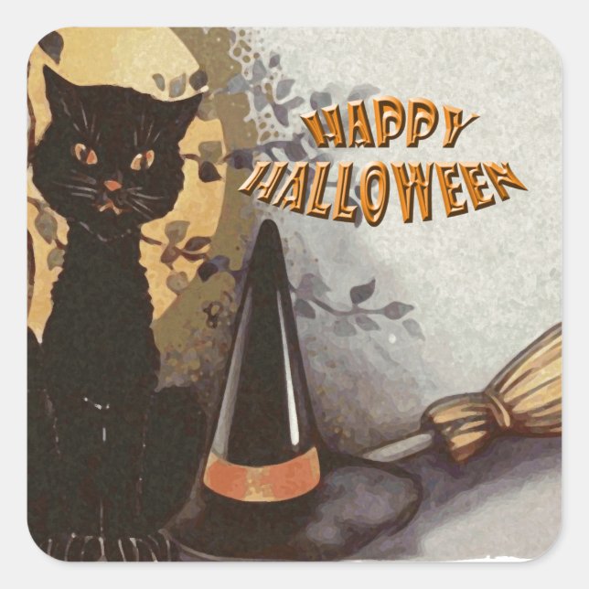 Owl and Cat Halloween Square Sticker (Front)