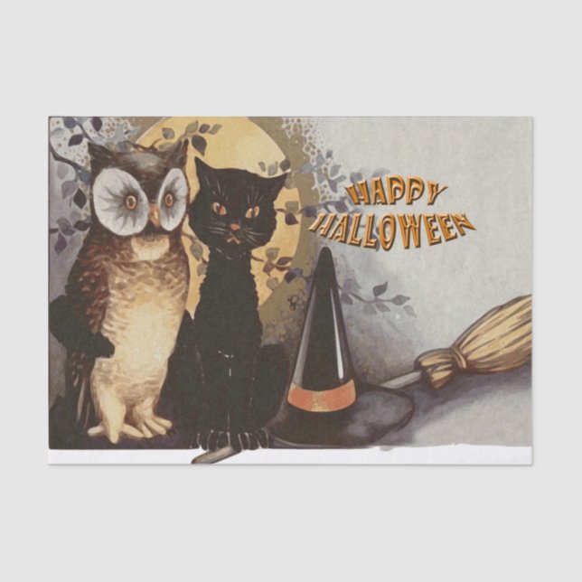 Owl and Cat Halloween Tissue Paper (Front)