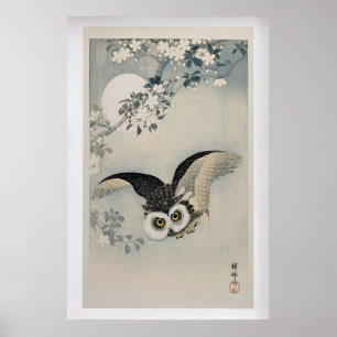 Owl and Cherry Blossom by Ohara Koson Vintage Poster