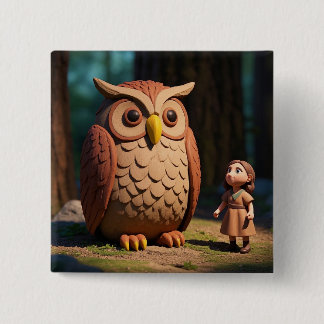 Owl and cute kid 15 cm square badge