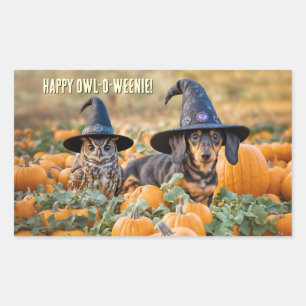 Owl and Dachshund Weiner Dog Halloween Funny Rectangular Sticker