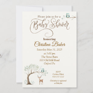 Owl and Deer Baby Shower Invitation