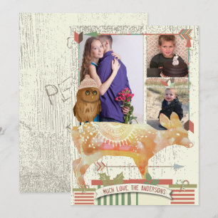 Owl and Fawn Forest Christmas with Your Photo Holiday Card