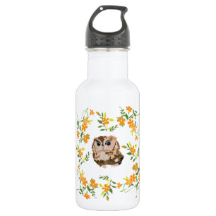 Owl and flowers 532 ml water bottle