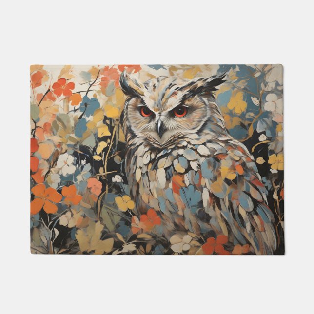 Owl and Flowers In Spring Painting Doormat (Front)