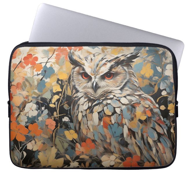 Owl and Flowers In Spring Painting Laptop Sleeve (Front)