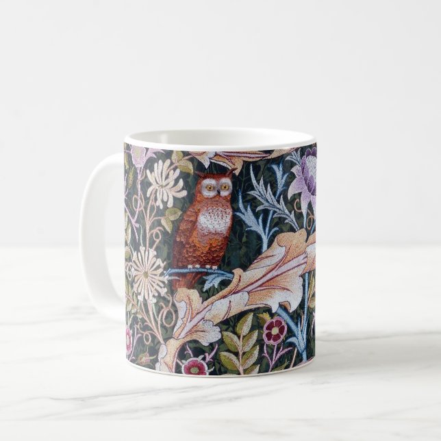 Owl and Flowers, William Morris Coffee Mug (Front Left)