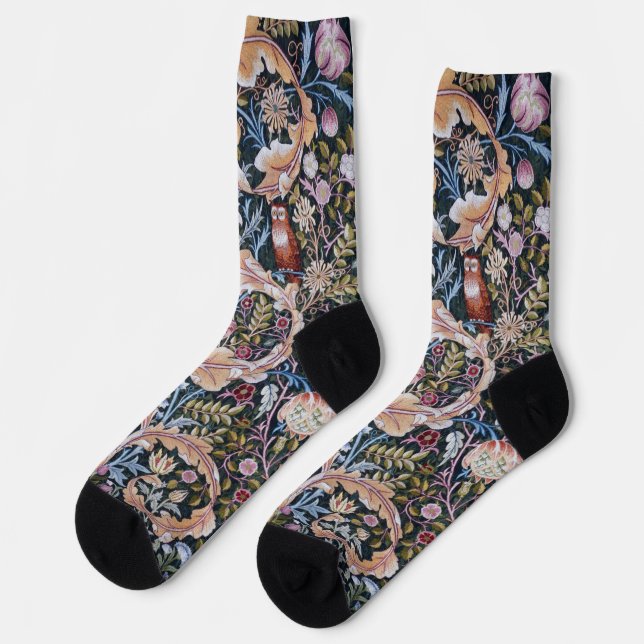 Owl and Flowers, William Morris Socks (Left)