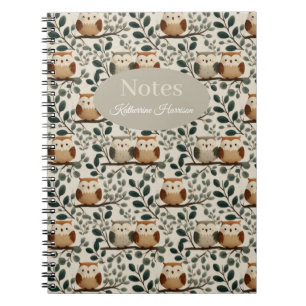 Owl and Forest Leaf Pattern Notebook