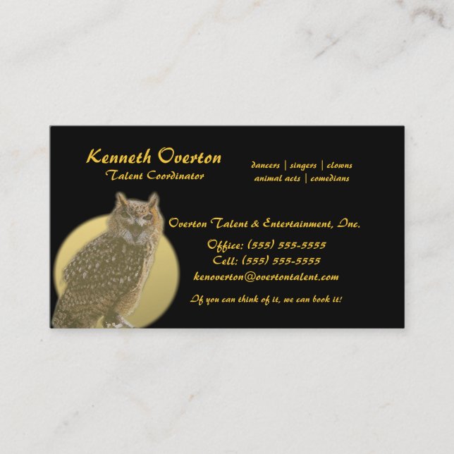 Owl and Full Moon Business Card (Front)