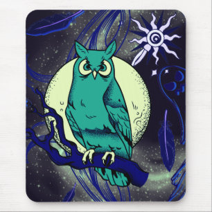Owl and ghost mouse pad