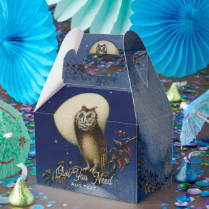 Owl and Moon Gouache Vintage Illustration Favour Box