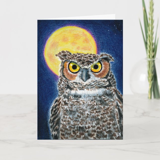 Owl and Moon Holiday Card (Front)
