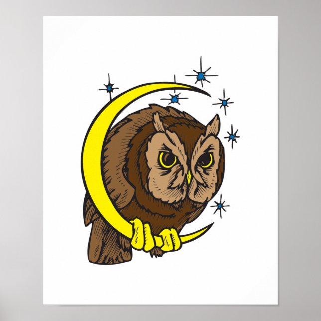 Owl and Moon Tattoo Design Poster (Front)