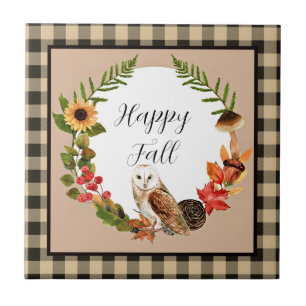 Owl and nature with customisable text ceramic tile