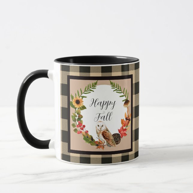 Owl and nature with customisable text  mug (Left)