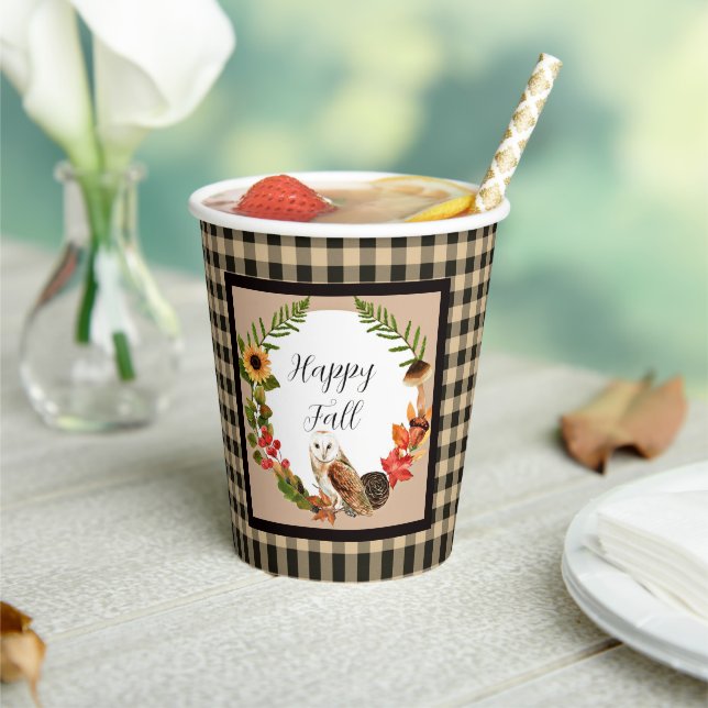 Owl and nature with customisable text  paper cups (Insitu)