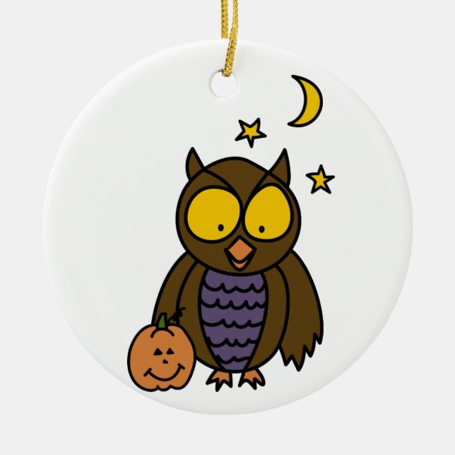 Owl And Pumpkin Ceramic Ornament (Front)
