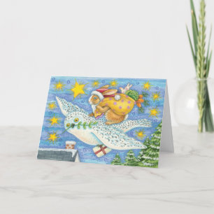 Owl And Rabbit Christmas Card - holiday Card
